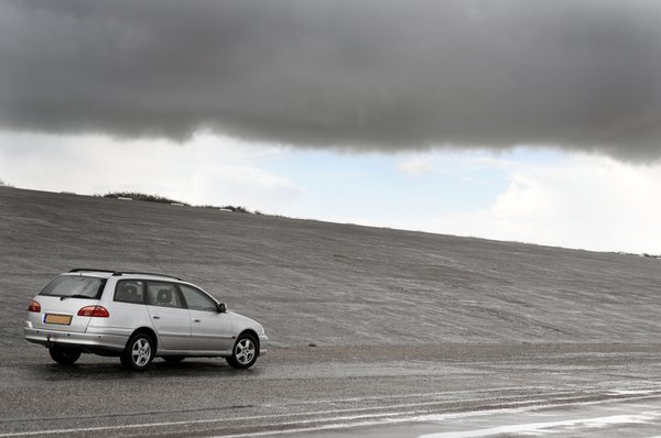 landscape: gray landscape with silver car