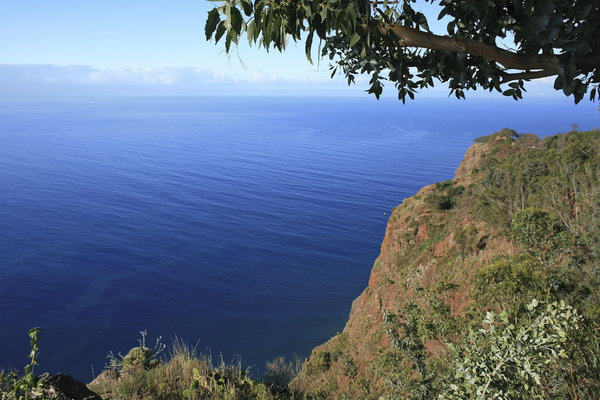 Atlantic blue view: A clifftop view of the Atlantic Ocean from the south coast of Madeira.