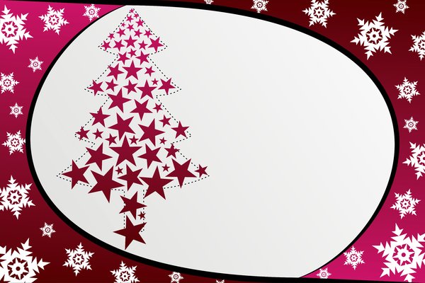 Star Christmas Tree: A Christmas tree made up of pink stars on a gray/pink background with snowflakes