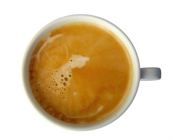 Coffee with crema 1: isolated coffee cup view from above