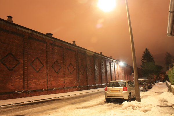 Winter street at night: A quiet street in winter at night