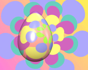 Pastel Easter Egg 1: An Easter egg with pastel coloured patterns against a similarly pattered background.