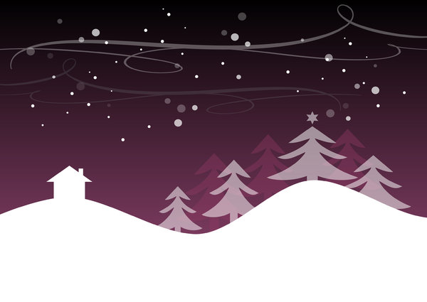 Christmas landscape background: Christmas background with snowy christmas landscape, house and trees