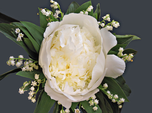 peony & lilies of the valley b: peony and lilies of the valley bouquet