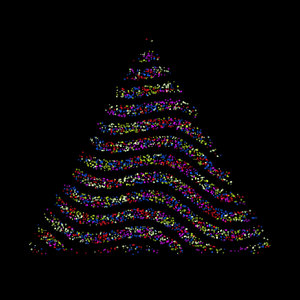Tree of Lights 2: A Christmas tree made of bubbles, lights or bokeh. Lots of fun colours, and plenty of copyspace. Black background.