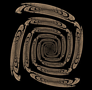 Swirly Spiral Texture: Fine composition of deformed golden spirals isolated on black
