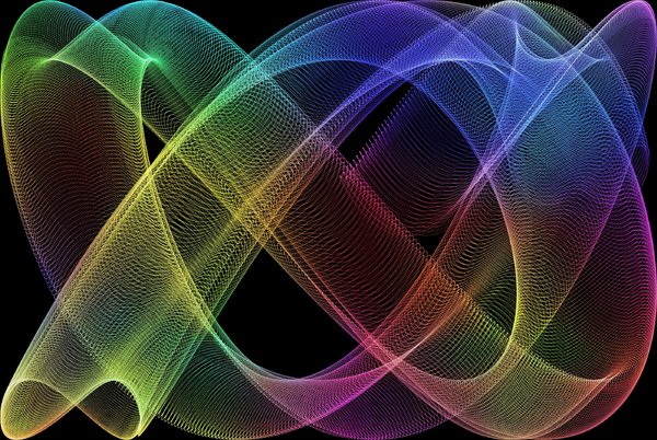 Futuristic Background 1: A swirly futuristic background or texture in rainbow colours against a black background.