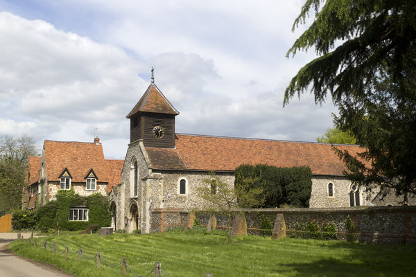 English church and cottages