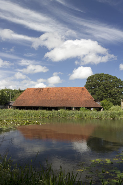 Barn by a moat