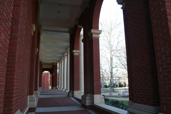 College brick hallway