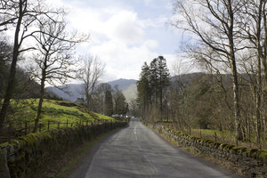 Rural road: A rural road in the Lake District, Cumbria, northern England, in early spring.
