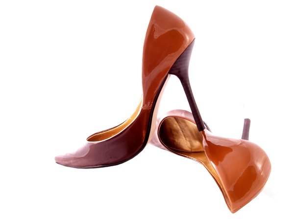 Brown high heel shoes: Womens high heel shoes in brown patent leather.
