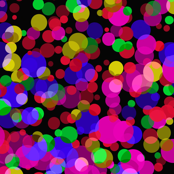Coloured Dots: Lots of bright coloured dots against a black background. Very festive or celebratory. Great fill, background or texture.