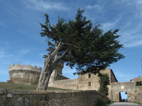 medieval tower and stone walls