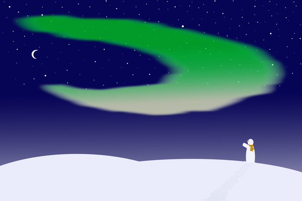 Snowman and aurora borealis