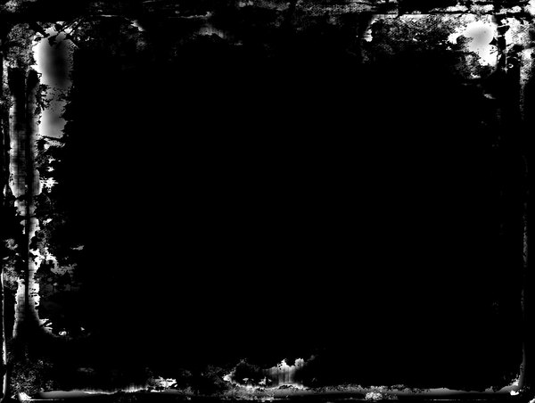 Grungy Border 4: A messy, grungy white border or frame on a black background. Plenty of copyspace.