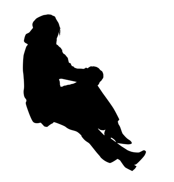 A sitting girl: A sitting girl in a coat with a hood.