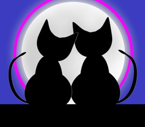 Valentine Cats 2: Two cats in love silhouetted against a big moon. Can illustrate a lot of things, including love, valentine's day, anniversary, honeymoon, etc.