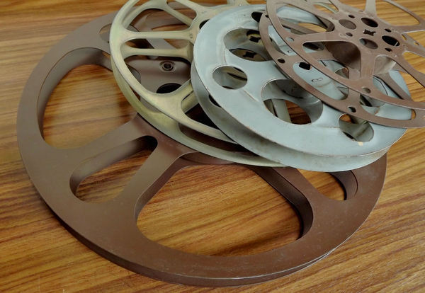 old movie time6: different sized old metal 16mm movie reels