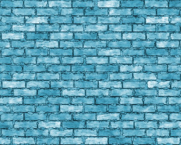 Coloured Brick Wall 3: A brick wall in shades of blue and aqua, with grungy mortar. High resolution image.