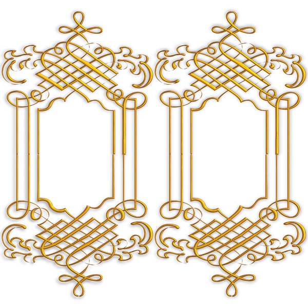 Golden Ornate Border 9: Twin golden ornate borders or frames on a white background. Very elegant and old fashioned in a classic style. Made from a public domain image. You may prefer this:  http://www.rgbstock.com/photo/nXK186c/Golden+Ornate+Border+5  or this:  http://www.rgbsto