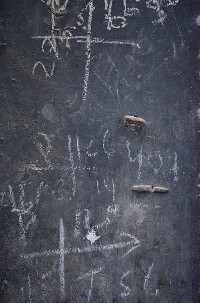 Chalk messages on door