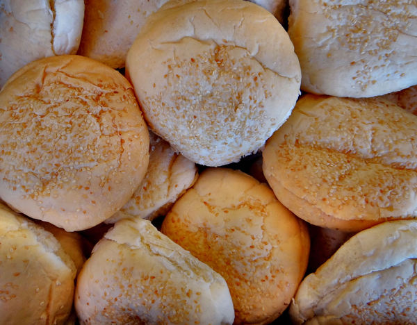 sesame burger buns1b: large sesame covered bread rolls,