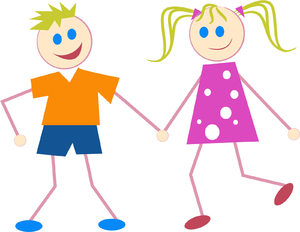 Stick Kids: Stick boy and girl holding hands.