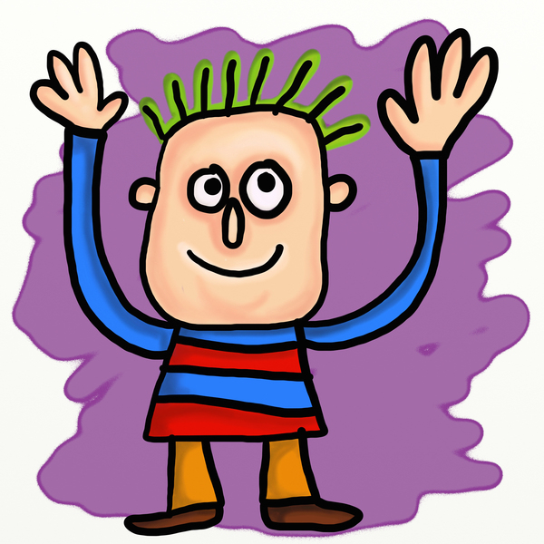 Cartoon Waving Man: Whimsical cartoon man waving hello or goodbye.
