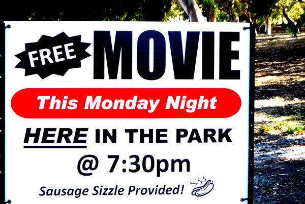 park production: general sign promoting movies in the park