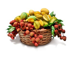 Tropical Fruits: Lychee, mango and carambola basket