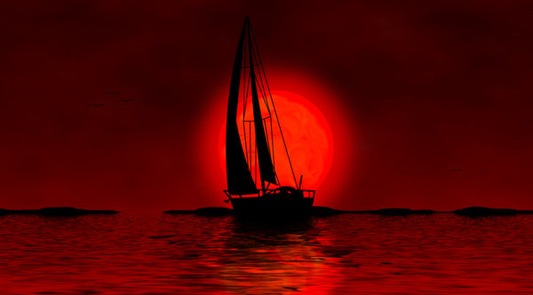 Sailing boat: Sailing boat in two versions on the night and in the morning