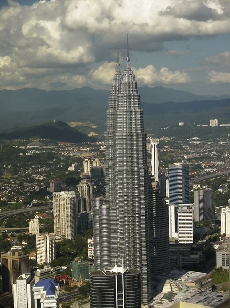 Twin Towers: The Petronas Twin Towers in Kuala Lumpur, Malaysia seen from the television tower.