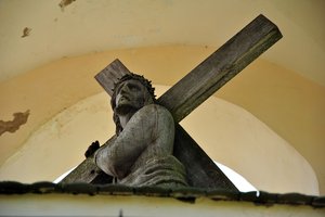 Jesus Christ: Wooden sculpture of Jesus Christ in chapel.