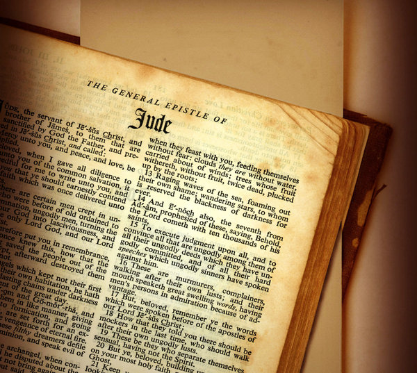 Jude: The book of Judefrom the Holy Bible.This image is not a photograph. It was created using a scanner and photo manipulation on a computer.