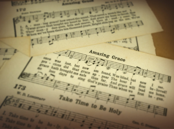 Amazing Grace: Pages from a vintage hymnal.