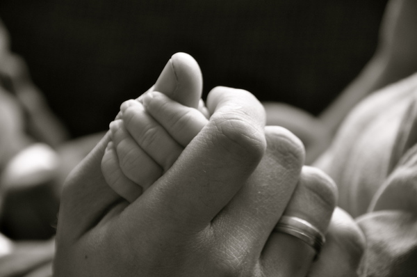 Hands: A father hand holding the small hand of his son