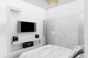 Bedroom interior design: 3d visualization of a Bedroom with hometheatre