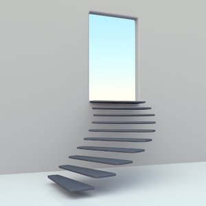 Stairway to heaven: elegant, stair, open, door, blue, sky, heaven, peace, freedom, 3D, rendered, abstract