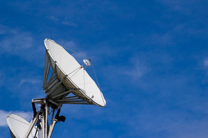 Satellite Dish 1: A satellite dish on the roof of a television studio.
