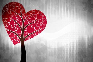 Tree of Love: Tree consisting of hearts on the flowery background