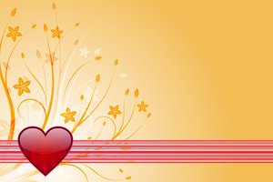 Valentines Background 2: Striped red heart with flowers on a yellow background