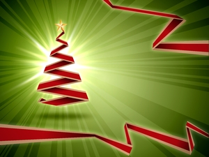 Green Christmas Background: Green christmas background with red origami christmas tree