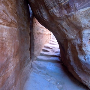 Petra Stone Stairs: Stairs carved into the mountainside leading up to the Monastry monument in Petra, Jordan
