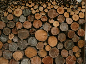 Stack of Wood: Stack of Wood on a house wall for heating the fireplace