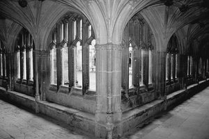 Abbey cloisters in black and w: Cloisters in an old abbey. Converted from colour to black and white.