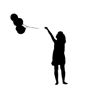 Silhouette girl with balloons: a girl letting the balloons get away