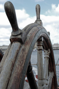 Steer wheel: Steer wheel on the deck old polish sail Dar Pomorza from Gdynia