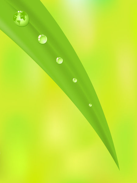 Green Earth: Raster illustration of  Earth inside a green dew drop of water
