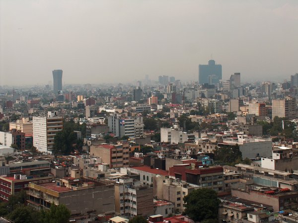 Mexico City skyline 4: Mexico City skyline. The sight is to the south, and the left tall building is Torre de MEXICANA and to the right side is the WTC Mexico.